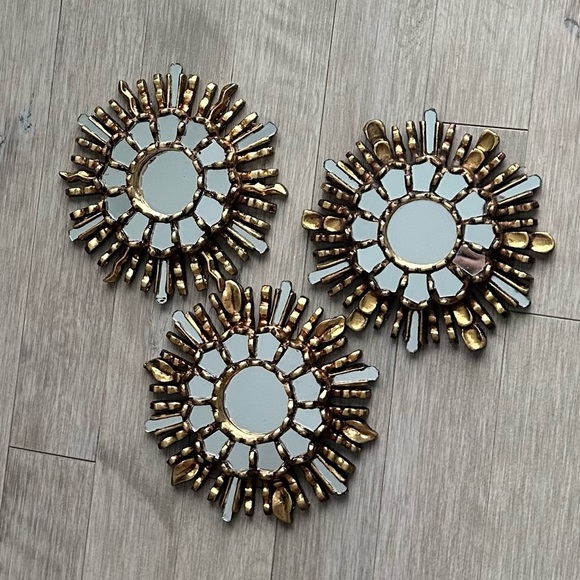 Artisan Other - Peruvian Artisan Gold Sunburst Wall Mirrors 10 inches